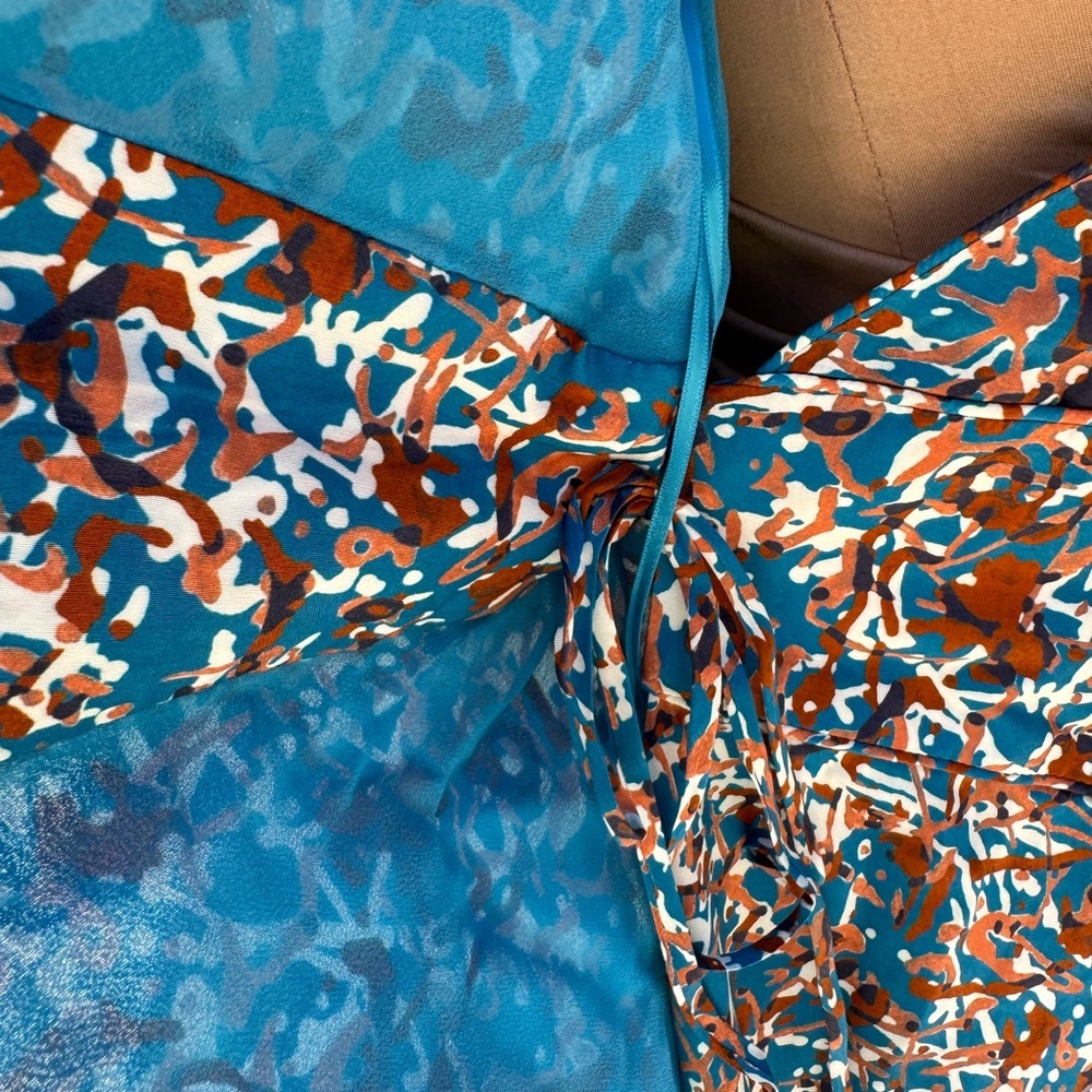 Joie Blue Rust Teal Floral Summer Spring Sleeveless Faux Wrap Dress Plus Sz 4X - Picture 8 of 15